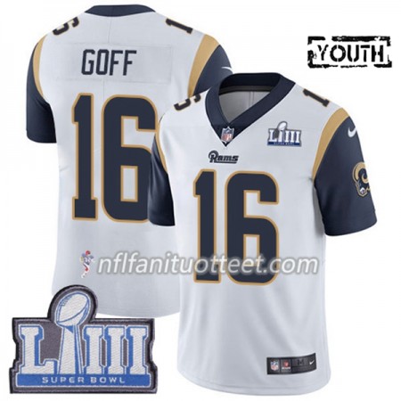 Lasten Los Angeles Rams NFL Pelipaita Jared Goff 16 Nike Valkoinen 2019 Super Bowl LIII